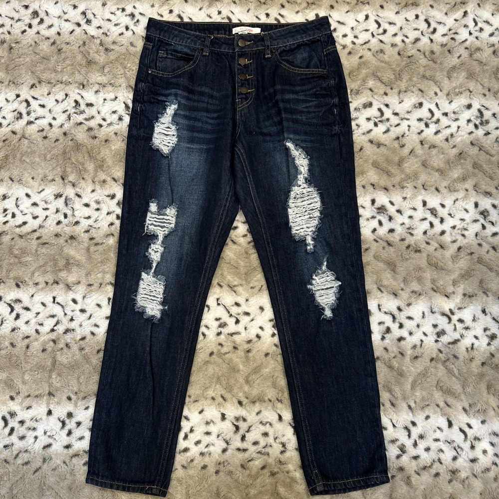 Refuge Women's Blue Skinny Ankle Distressed Dark Wash Stretch Denim Jeans Size 6